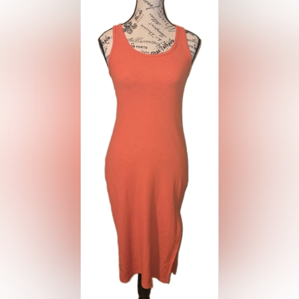 Wild Fable Ribbed Bodycon Cut Out Midi Dress Orange Sz M